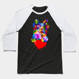 Colorful Dog Hugging Dripping Heart. Baseball T-Shirt